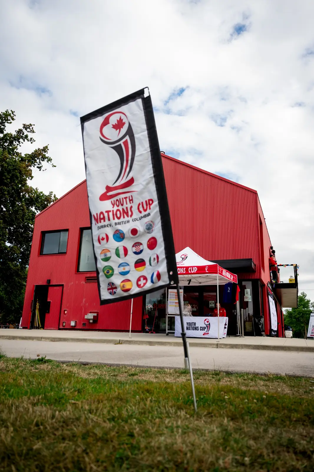 Youth Nations Cup venue and tournament flag in Surrey, British Columbia
