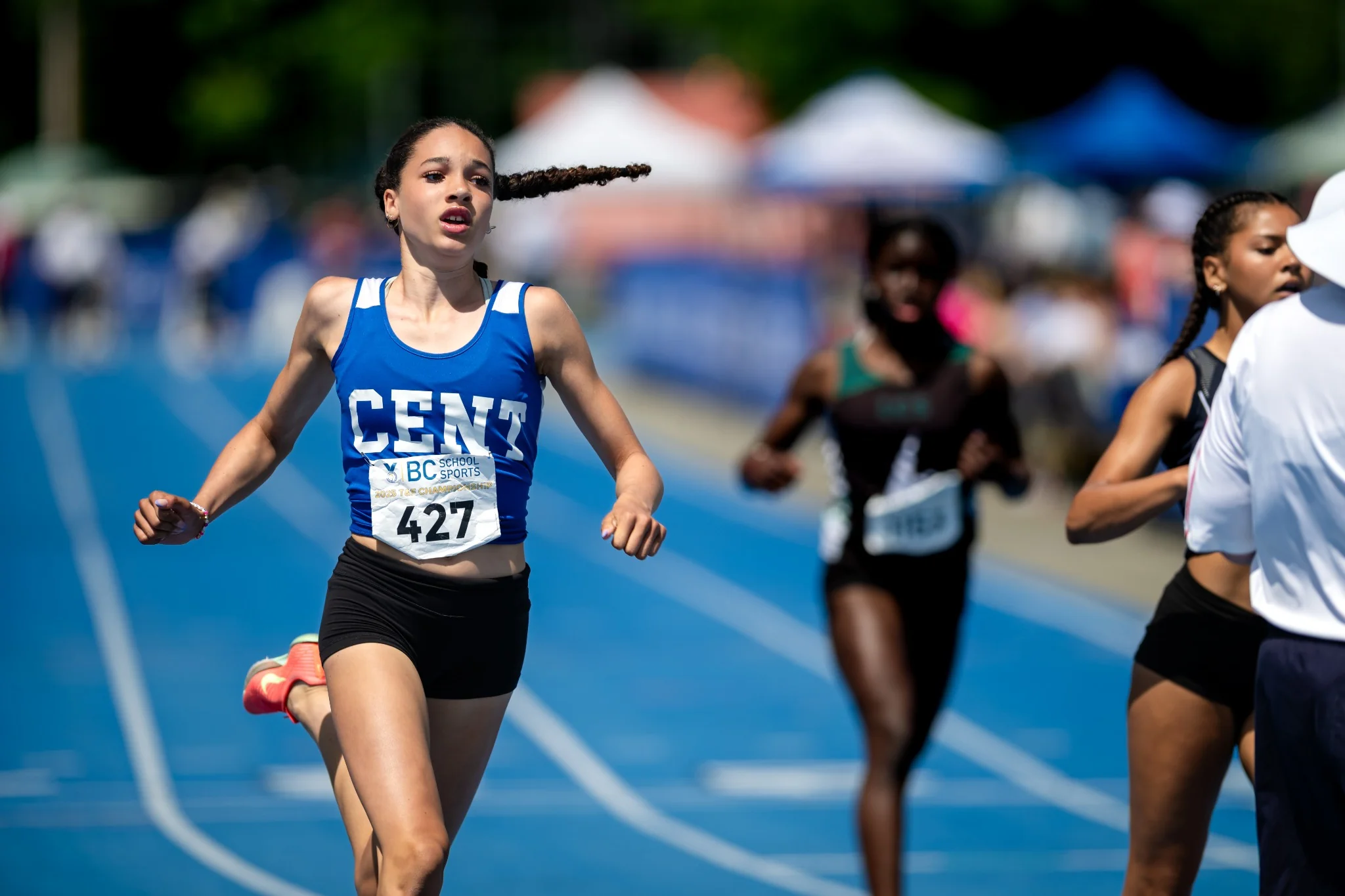 Track athlete running during a race