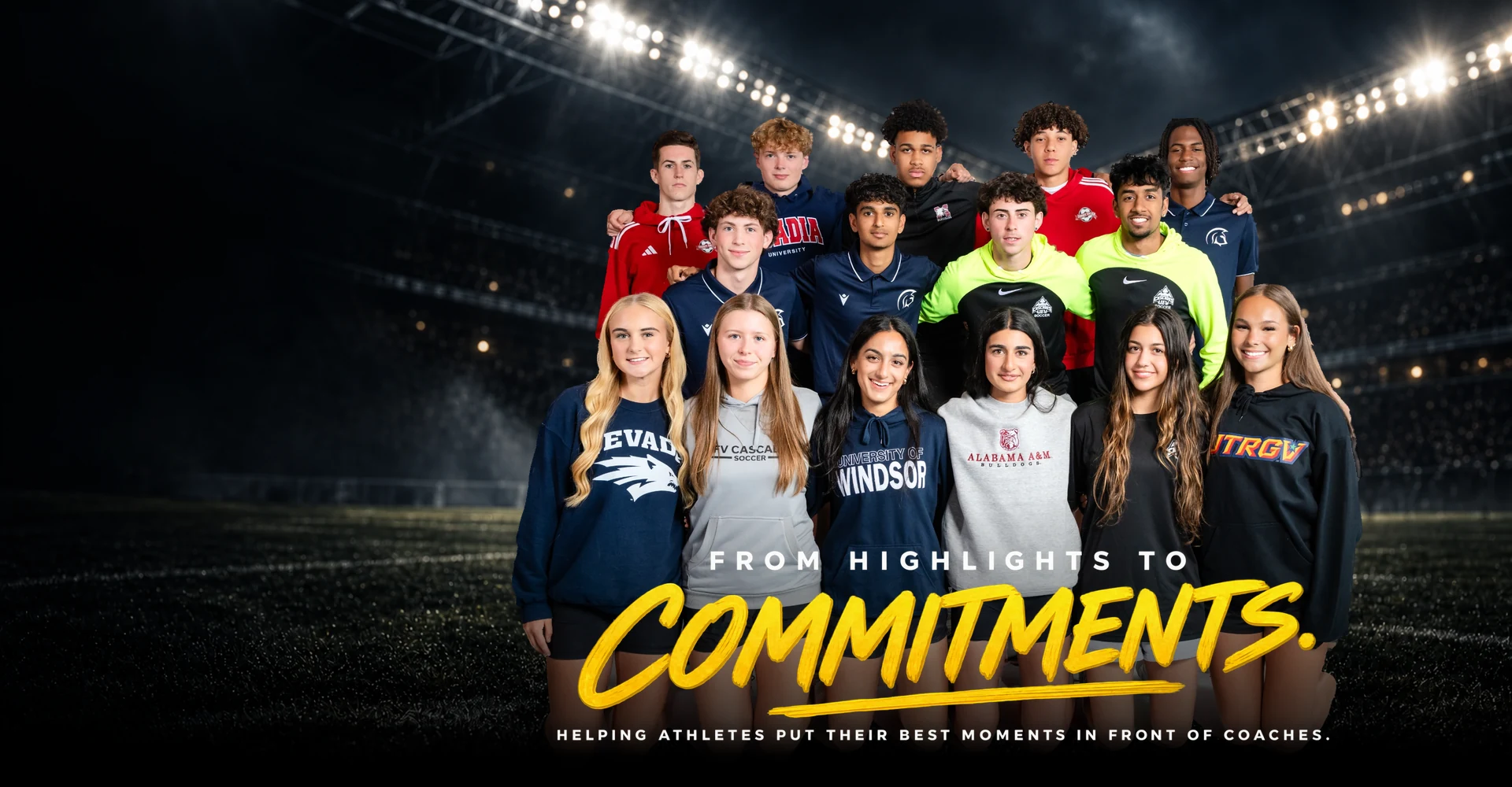 Fifteen athletes in a stadium. From highlights to commitments. Helping athletes put their best moments in front of coaches.